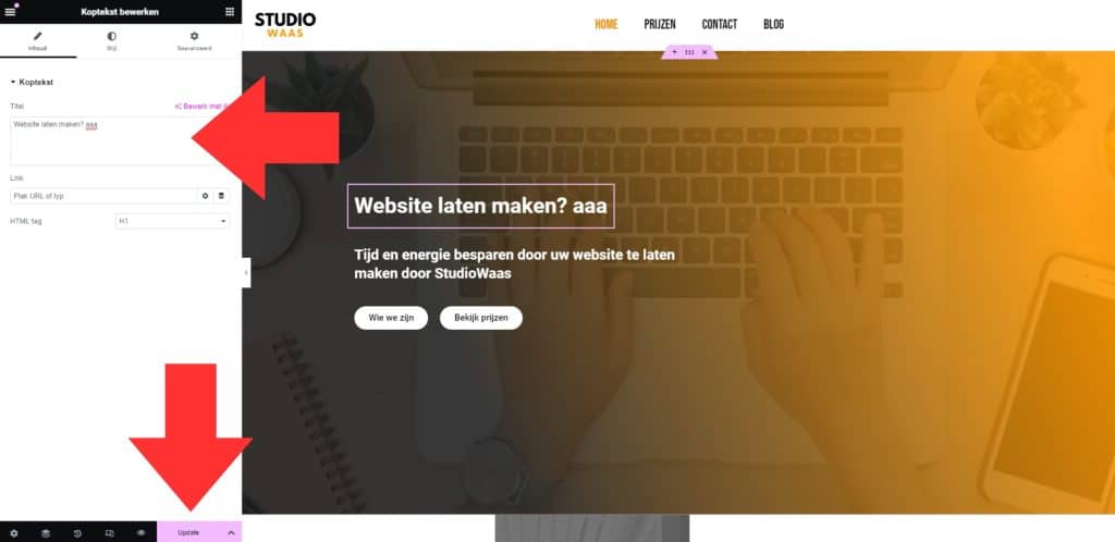webexperts tekst aanpassen