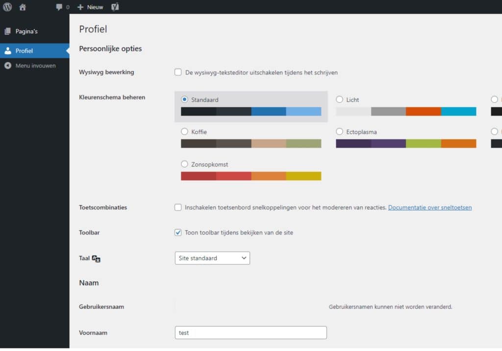 WordPress dashboard